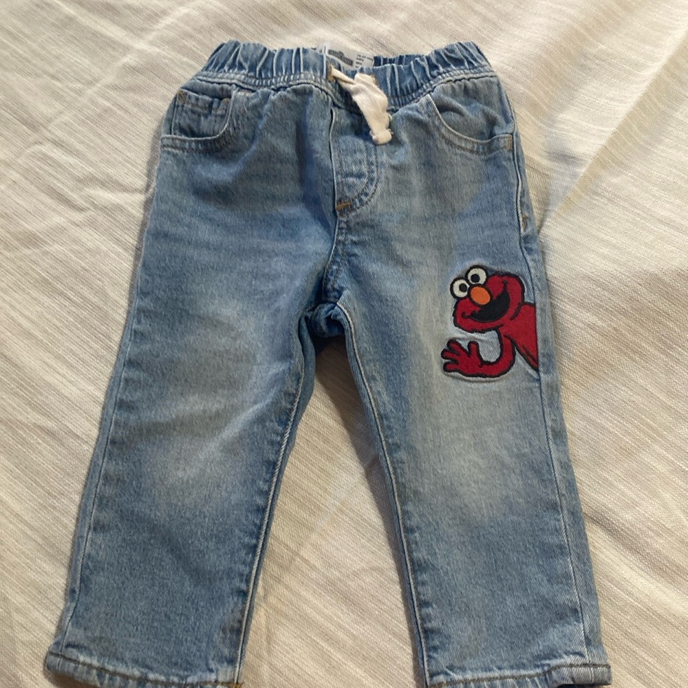 GAP Blue Jeans with Elastic Waistband, with Elmo and Cookie Monster
